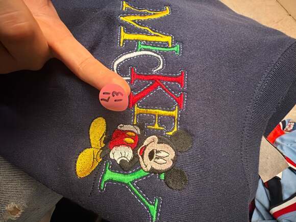 Vtg 90s Mickey Mouse Embroidered Spellout Sweatshirt Navy Blue M Made in USA - Picture 6 of 6